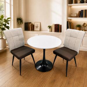 Set masa Innsbruck, DENVER, blat alb si picior negru cu 2 scaune Tivoli, maro cu bej, forma rotunda, 80x73 cm