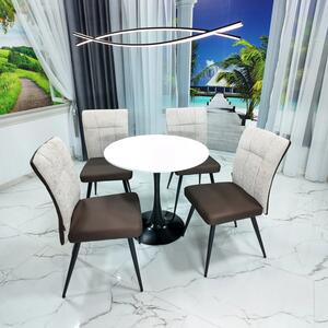 Set masa Innsbruck, DENVER, blat alb si picior negru cu 4 scaune Tivoli, maro cu bej, forma rotunda, 80x73 cm