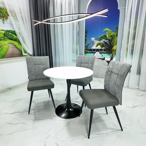 Set masa Innsbruck, DENVER, blat alb si picior negru cu 3 scaune Tivoli, gri cu antracit, forma rotunda, 80x73 cm