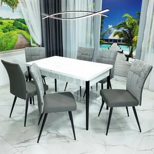 Set masa extensibila Napoli Pin antichizat cu 6 scaune Tivoli, gri cu antracit, DENVER, picioare vopsite negru, 130x80x76 cm