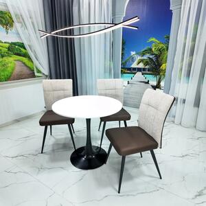 Set masa Innsbruck, DENVER, blat alb si picior negru cu 3 scaune Tivoli, maro cu bej, forma rotunda, 80x73 cm