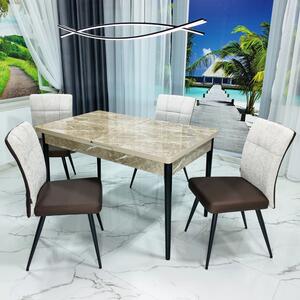 Set masa extensibila Napoli Royal Beige cu 4 scaune Tivoli, maro cu bej, DENVER, picioare vopsite negru, 130x80x76 cm