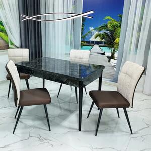 Set masa extensibila Napoli Black Marble cu 4 scaune Tivoli, maro cu bej, DENVER, picioare vopsite negru, 130x80x76 cm
