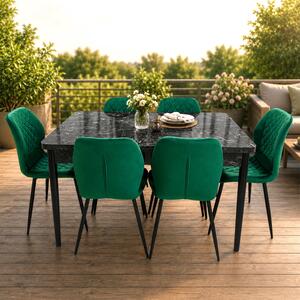 Set masa extensibila Napoli Black Marble cu 6 scaune Goteborg verde, DENVER, picioare vopsite negru, 130x80x76 cm