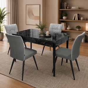 Set masa extensibila Napoli Black Marble cu 4 scaune Tivoli, gri cu antracit, DENVER, picioare vopsite negru, 130x80x76 cm