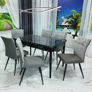 Set masa extensibila Napoli Black Marble cu 6 scaune Tivoli, gri cu antracit, DENVER, picioare vopsite negru, 130x80x76 cm