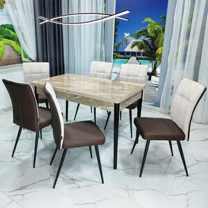 Set masa extensibila Napoli Royal Beige cu 6 scaune Tivoli, maro cu bej, DENVER, picioare vopsite negru, 130x80x76 cm