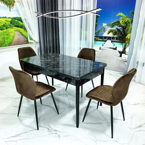 Set masa extensibila Napoli Black Marble cu 4 scaune Goteborg maro, DENVER, picioare vopsite negru, 130x80x76 cm
