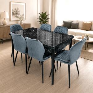 Set masa extensibila Napoli Black Marble cu 6 scaune Goteborg gri, DENVER, picioare vopsite negru, 130x80x76 cm
