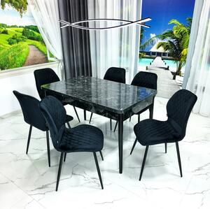 Set masa extensibila Napoli Black Marble cu 6 scaune Goteborg negru, DENVER, picioare vopsite negru, 130x80x76 cm