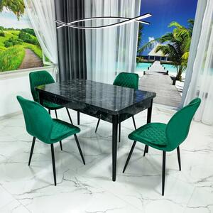 Set masa extensibila Napoli Black Marble cu 4 scaune Goteborg verde, DENVER, picioare vopsite negru, 130x80x76 cm