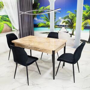 Set masa extensibila Napoli Royal Beige cu 4 scaune Goteborg negru, DENVER, picioare vopsite negru, 130x80x76 cm