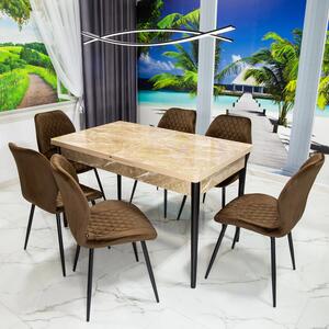 Set masa extensibila Napoli Royal Beige cu 6 scaune Goteborg maro, DENVER, picioare vopsite negru, 130x80x76 cm