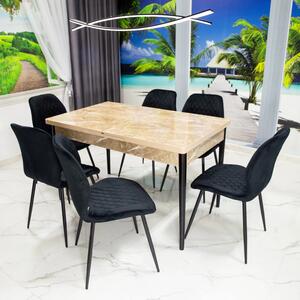 Set masa extensibila Napoli Royal Beige cu 6 scaune Goteborg negru, DENVER, picioare vopsite negru, 130x80x76 cm