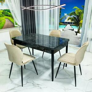 Set masa extensibila Napoli Black Marble cu 4 scaune Goteborg bej, DENVER, picioare vopsite negru, 130x80x76 cm
