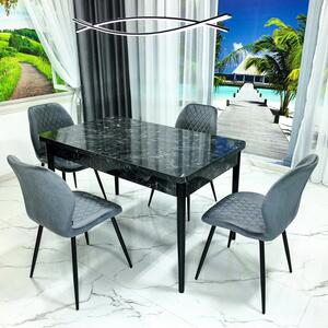 Set masa extensibila Napoli Black Marble cu 4 scaune Goteborg gri, DENVER, picioare vopsite negru, 130x80x76 cm