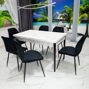 Set masa extensibila Napoli Pin antichizat cu 6 scaune Goteborg negru, DENVER, picioare vopsite negru, 130x80x76 cm