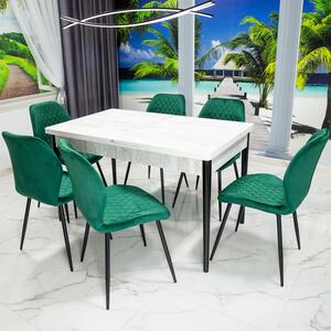 Set masa extensibila Napoli Pin antichizat cu 6 scaune Goteborg verde, DENVER, picioare vopsite negru, 130x80x76 cm