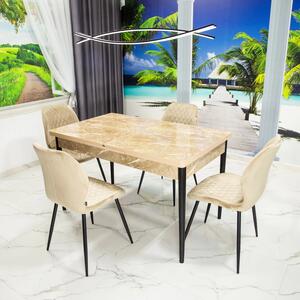 Set masa extensibila Napoli Royal Beige cu 4 scaune Goteborg bej, DENVER, picioare vopsite negru, 130x80x76 cm