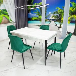 Set masa extensibila Napoli Pin antichizat cu 4 scaune Goteborg verde, DENVER, picioare vopsite negru, 130x80x76 cm