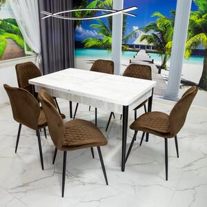 Set masa extensibila Napoli Pin antichizat cu 6 scaune Goteborg maro, DENVER, picioare vopsite negru, 130x80x76 cm