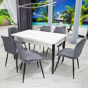 Set masa extensibila Napoli Pin antichizat cu 6 scaune Goteborg gri, DENVER, picioare vopsite negru, 130x80x76 cm