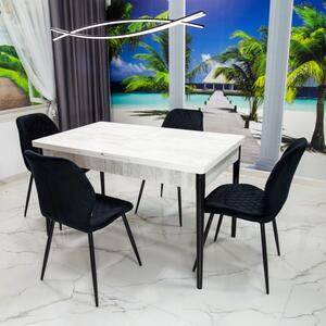 Set masa extensibila Napoli Pin antichizat cu 4 scaune Goteborg negru, DENVER, picioare vopsite negru, 130x80x76 cm