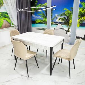 Set masa extensibila Napoli Pin antichizat cu 4 scaune Goteborg bej, DENVER, picioare vopsite negru, 130x80x76 cm