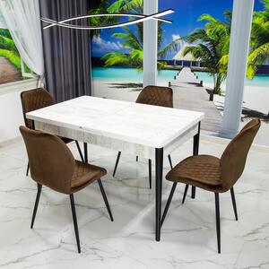 Set masa extensibila Napoli Pin antichizat cu 4 scaune Goteborg maro, DENVER, picioare vopsite negru, 130x80x76 cm