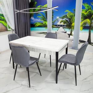 Set masa extensibila Napoli Pin antichizat cu 4 scaune Goteborg gri, DENVER, picioare vopsite negru, 130x80x76 cm