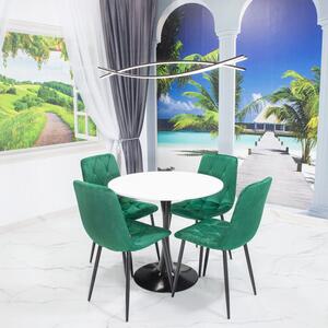 Set masa Innsbruck, DENVER, blat alb si picior negru cu 4 scaune Kobe verde, forma rotunda, 80x73 cm