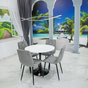 Set masa Innsbruck, DENVER, blat alb si picior alb cu 4 scaune Kobe gri, forma rotunda, 80x73 cm