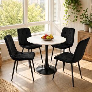 Set masa Innsbruck, DENVER, blat alb si picior negru cu 4 scaune Kobe negru, forma rotunda, 80x73 cm
