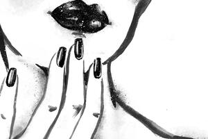 Tablou portretul femei în acuarelă în design alb-negru