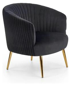 Fotoliu cafenea CROWN, negru/auriu, stofa catifelata/otel, 78x72x80 cm
