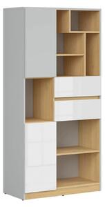 Biblioteca NANDU, gri deshis/stejar, PAL laminat, 80x39x164 cm