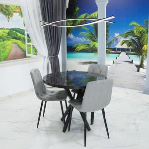Set masa Hamburg Black Marble cu 3 scaune Kobe gri, DENVER, picioare metalice negre, forma rotunda, 90x73 cm