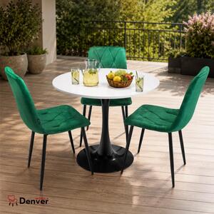 Set masa Innsbruck, DENVER, blat alb si picior negru cu 3 scaune Kobe verde, forma rotunda, 80x73 cm