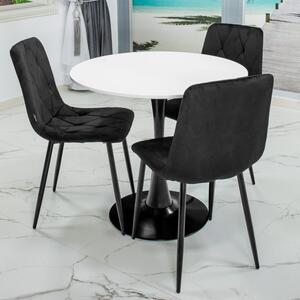 Set masa Innsbruck, DENVER, blat alb si picior negru cu 3 scaune Kobe negru, forma rotunda, 80x73 cm