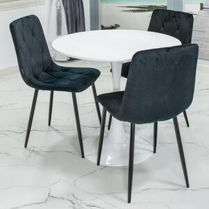 Set masa Innsbruck, DENVER, blat alb si picior alb cu 3 scaune Kobe negru, forma rotunda, 80x73 cm