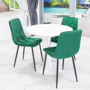 Set masa Innsbruck, DENVER, blat alb si picior alb cu 3 scaune Kobe verde, forma rotunda, 80x73 cm