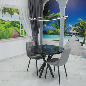 Set masa Hamburg Black Marble cu 2 scaune Kobe gri, DENVER, picioare metalice negre, forma rotunda, 90x73 cm