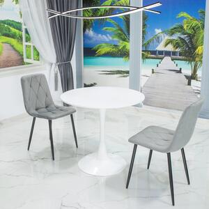 Set masa Innsbruck, DENVER, blat alb si picior alb cu 2 scaune Kobe gri, forma rotunda, 80x73 cm