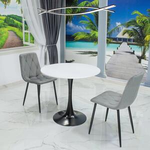 Set masa Innsbruck, DENVER, blat alb si picior negru cu 2 scaune Kobe gri, forma rotunda, 80x73 cm