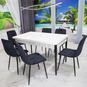 Set masa extensibila Napoli Pin antichizat cu 6 scaune Kobe negru, DENVER, picioare vopsite negru, 130x80x76 cm