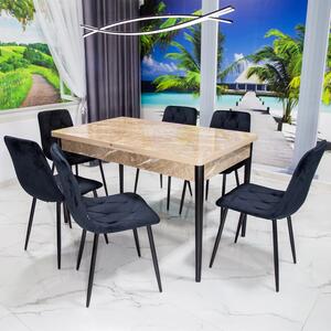 Set masa extensibila Napoli Royal Beige cu 6 scaune Kobe negru, DENVER, picioare vopsite negru, 130x80x76 cm