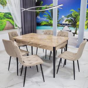 Set masa extensibila Napoli Royal Beige cu 6 scaune Kobe bej, DENVER, picioare vopsite negru, 130x80x76 cm