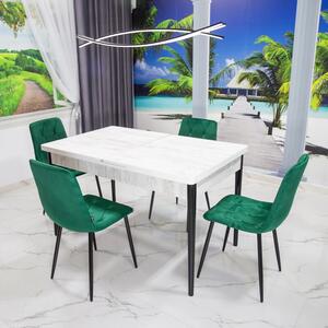 Set masa extensibila Napoli Pin antichizat cu 4 scaune Kobe verde, DENVER, picioare vopsite negru, 130x80x76 cm
