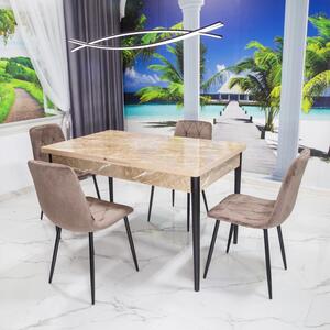 Set masa extensibila Napoli Royal Beige cu 4 scaune Kobe maro, DENVER, picioare vopsite negru, 130x80x76 cm