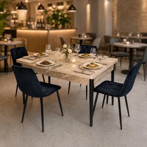 Set masa extensibila Napoli Royal Beige cu 4 scaune Kobe negre, DENVER, picioare vopsite negru, 130x80x76 cm